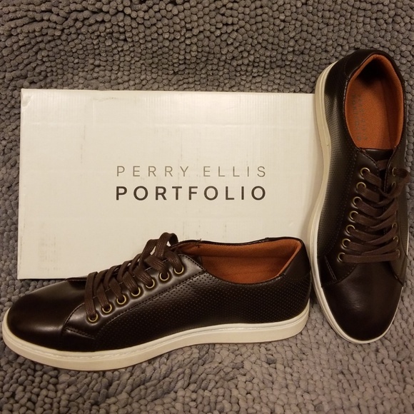 Perry Ellis Perf Brown Leather Sneakers 